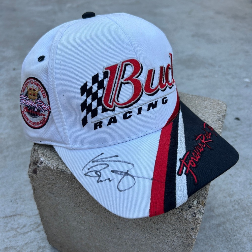 Vintage Budweiser Racing Kenny Bernstein NHRA Hat White Forever Red Tour Signed